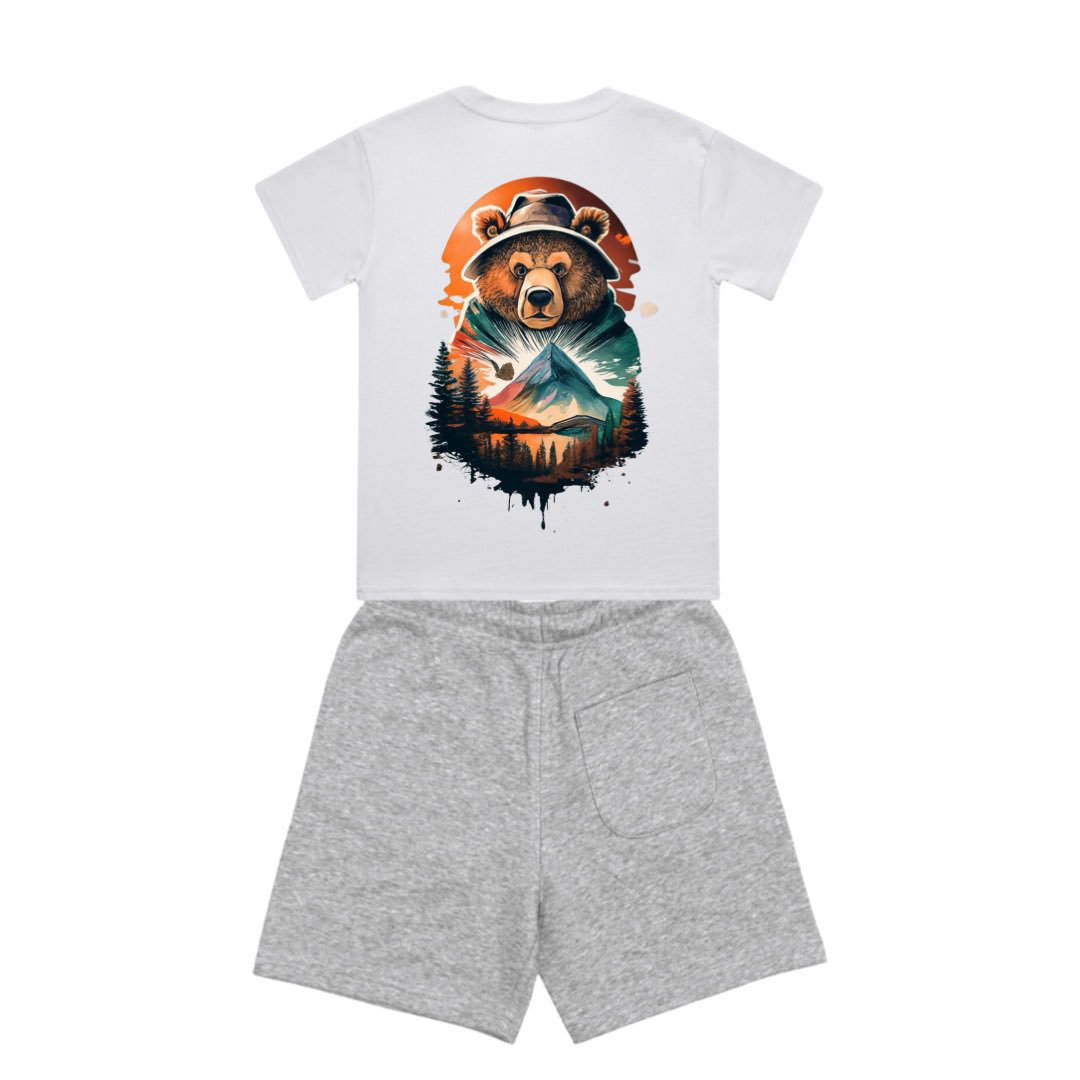 Kids Certified Bear Two Piece Set With Grey Shorts